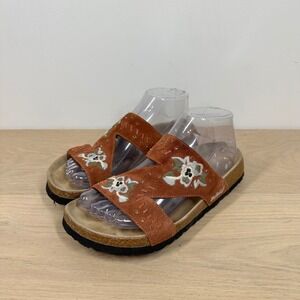 Betula Birkenstock Sandals Womens 6.5 Terracotta Suede Floral Embroidered Slides
